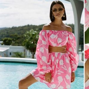 Pink floral cut out dress